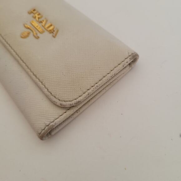 Authentic Prada Multicles Key Holder Hooks Case White Small Wallet Leather Logo - Picture 10 of 11